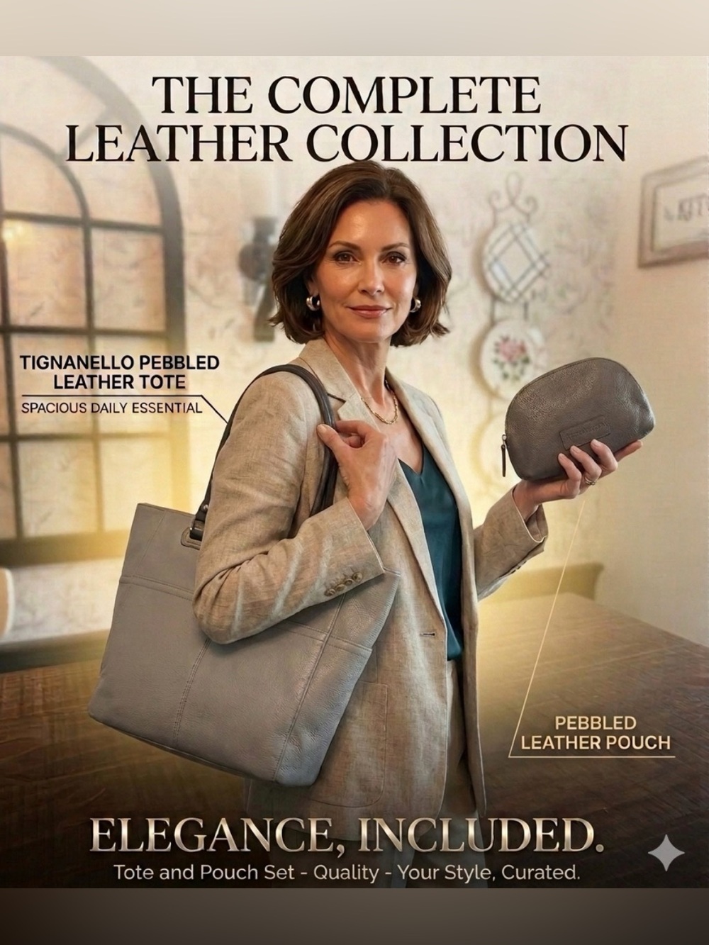 Tignanello Set of Light Blue-Gray Tote and Pouch Gray Pouch